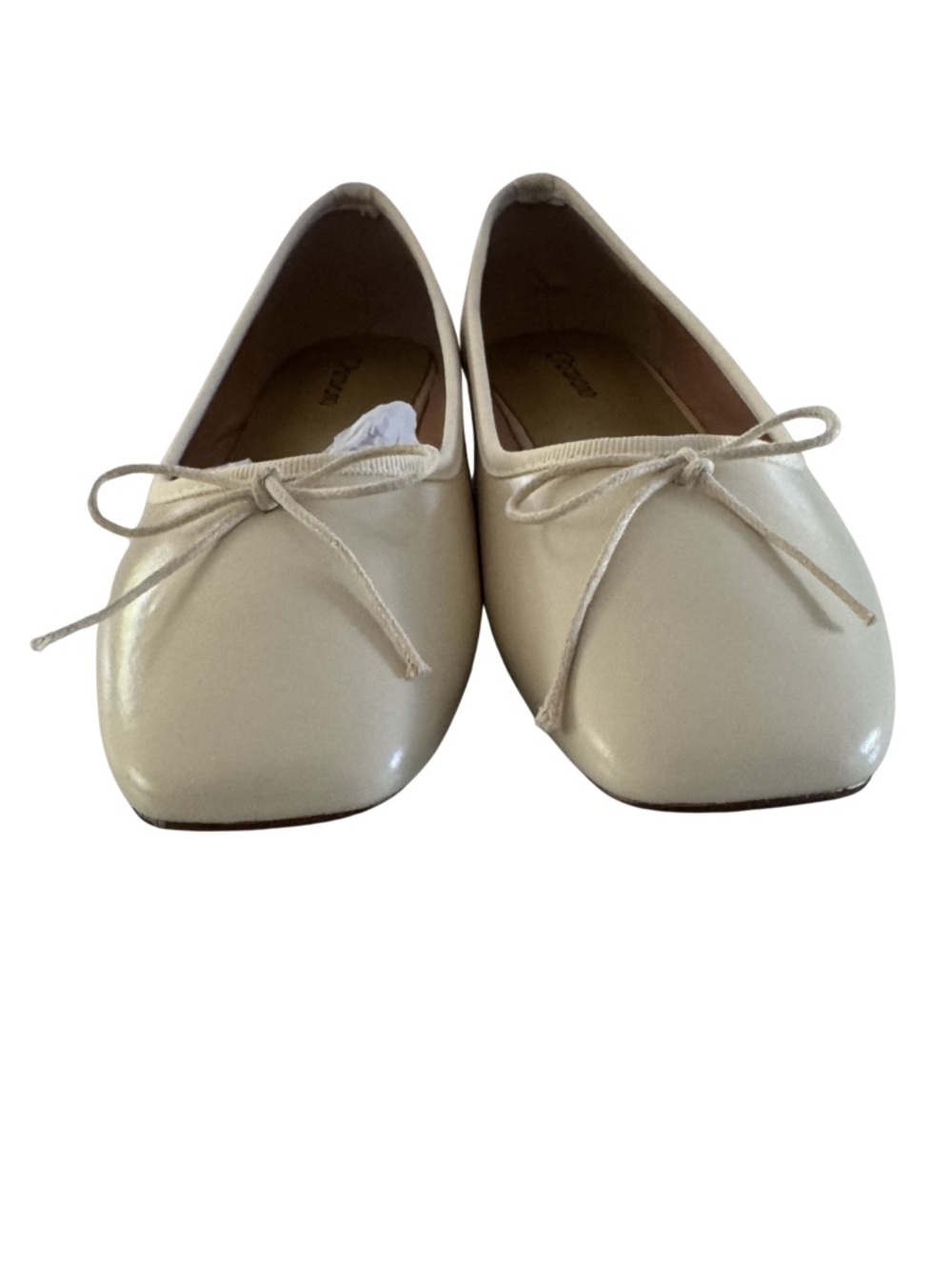 C.Paravano Ivory Leather Ballet Flats Bow Square Toe NIB EU 37.5 UK 4.5 US 7 - Picture 2 of 9